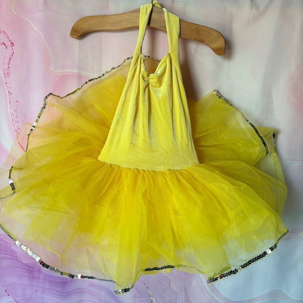 WOLFF Fording Dancewear Yellow Velvet Halter Tap Ballet Tutu Dance Costume SC